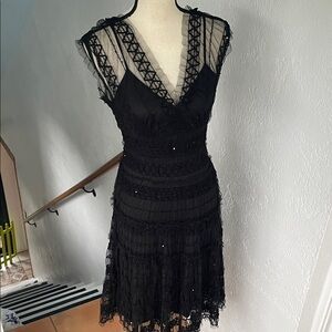 Max Studio Womens Vintage Black Lace Sequin Whimsygoth‎ Boho Party Dress Small